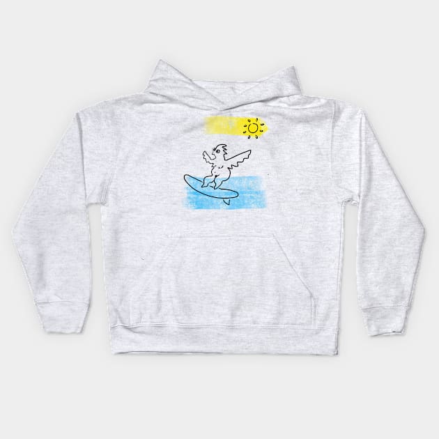 chicken surfer Kids Hoodie by Angel Rivas